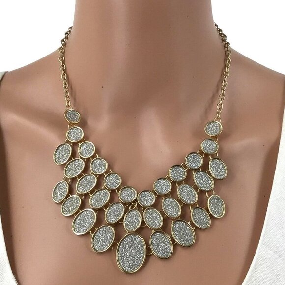 NY New York Sparkling Statement Necklace Oval Drops Casual Special Occasion - Picture 1 of 2
